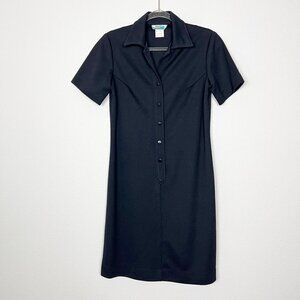 Vintage Penneys Hawaii Black Mod Retro Short Sleeve Collar Midi Dress Womens 10